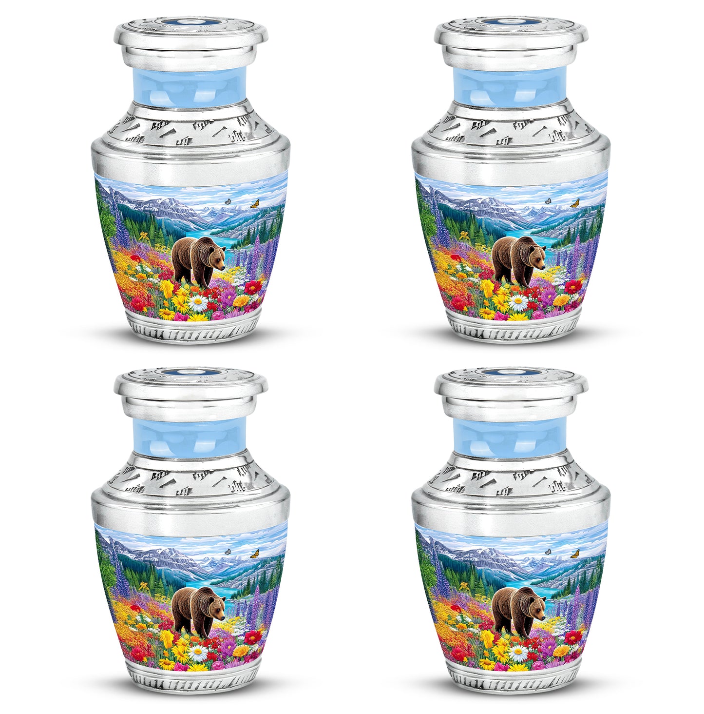 Cobalt Blue Bear Cremation Urn back view with polished surface - artistic bear interpretation with creative detail - 10 inch aluminum urn for cremated remains