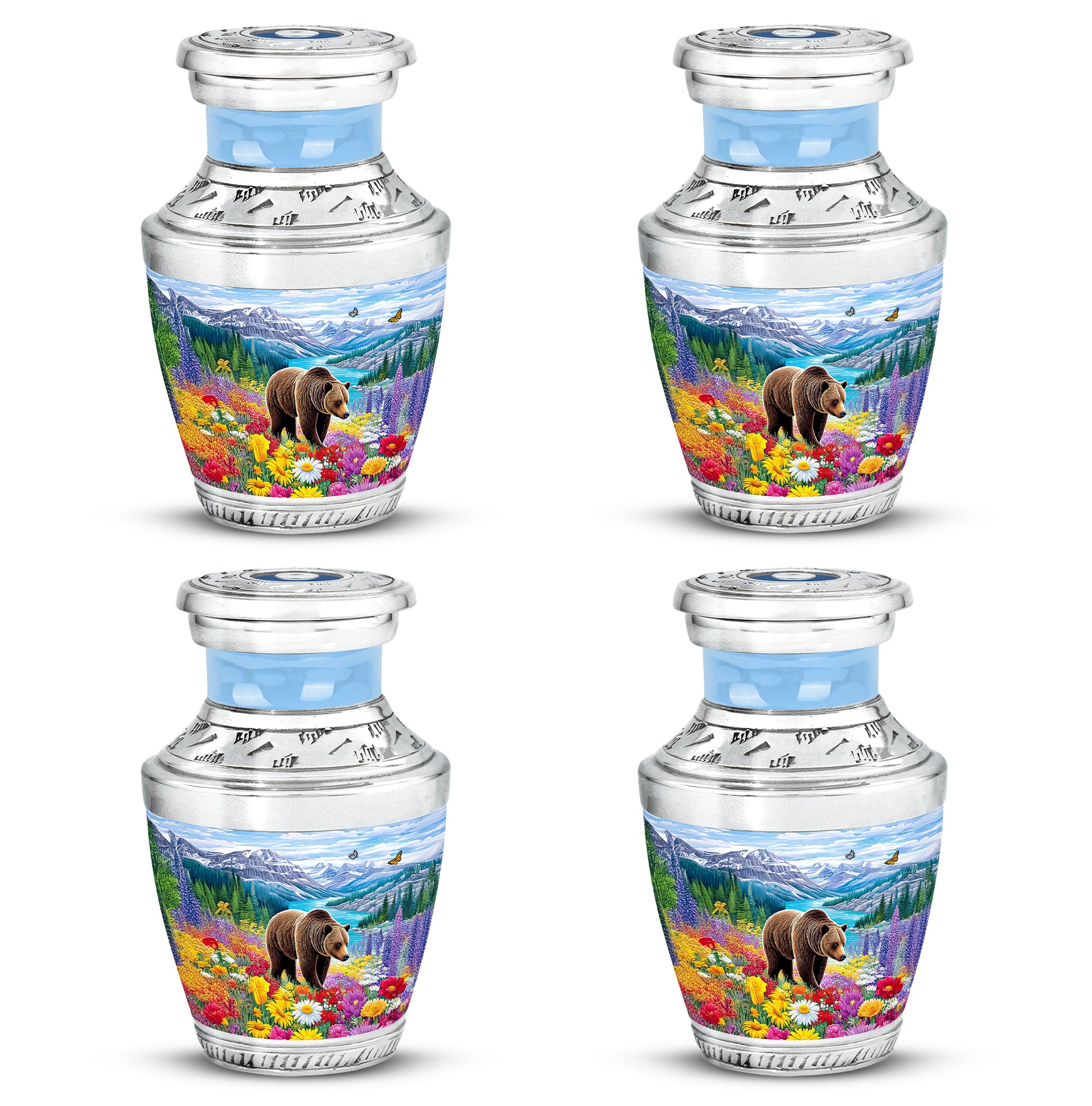 Cobalt Blue Bear Cremation Urn back view with polished surface - artistic bear interpretation with creative detail - 10 inch aluminum urn for cremated remains