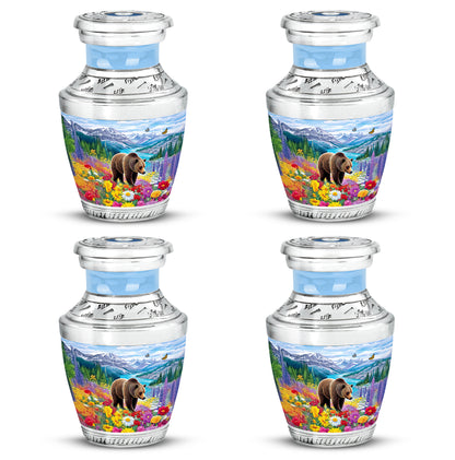 Cobalt Blue Bear Cremation Urn back view with polished surface - artistic bear interpretation with creative detail - 10 inch aluminum urn for cremated remains