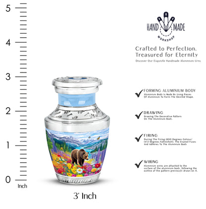 Twilight Blue Bear Cremation Urn top-down view of secure threaded lid - artistic bear interpretation with creative detail - mini keepsake memorial for portion of cremation ashes