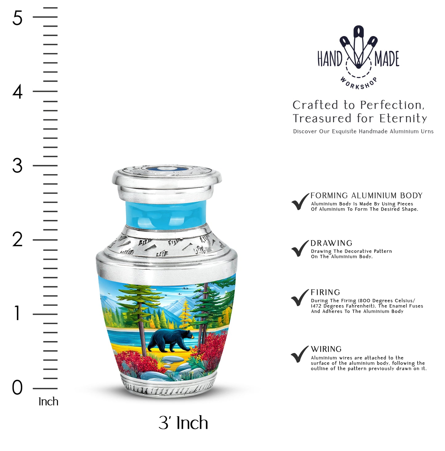 Slate Blue Bear Cremation Urn top-down view of secure threaded lid - contemporary bear design with modern artistic flair - mini keepsake memorial for portion of cremation ashes