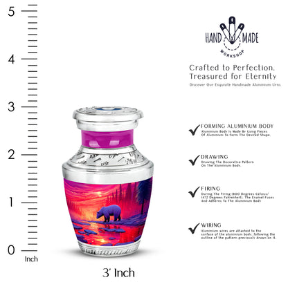 Petal Pink Bear Cremation Urn top-down view of secure threaded lid - artistic bear interpretation with creative detail - mini keepsake memorial for portion of cremation ashes