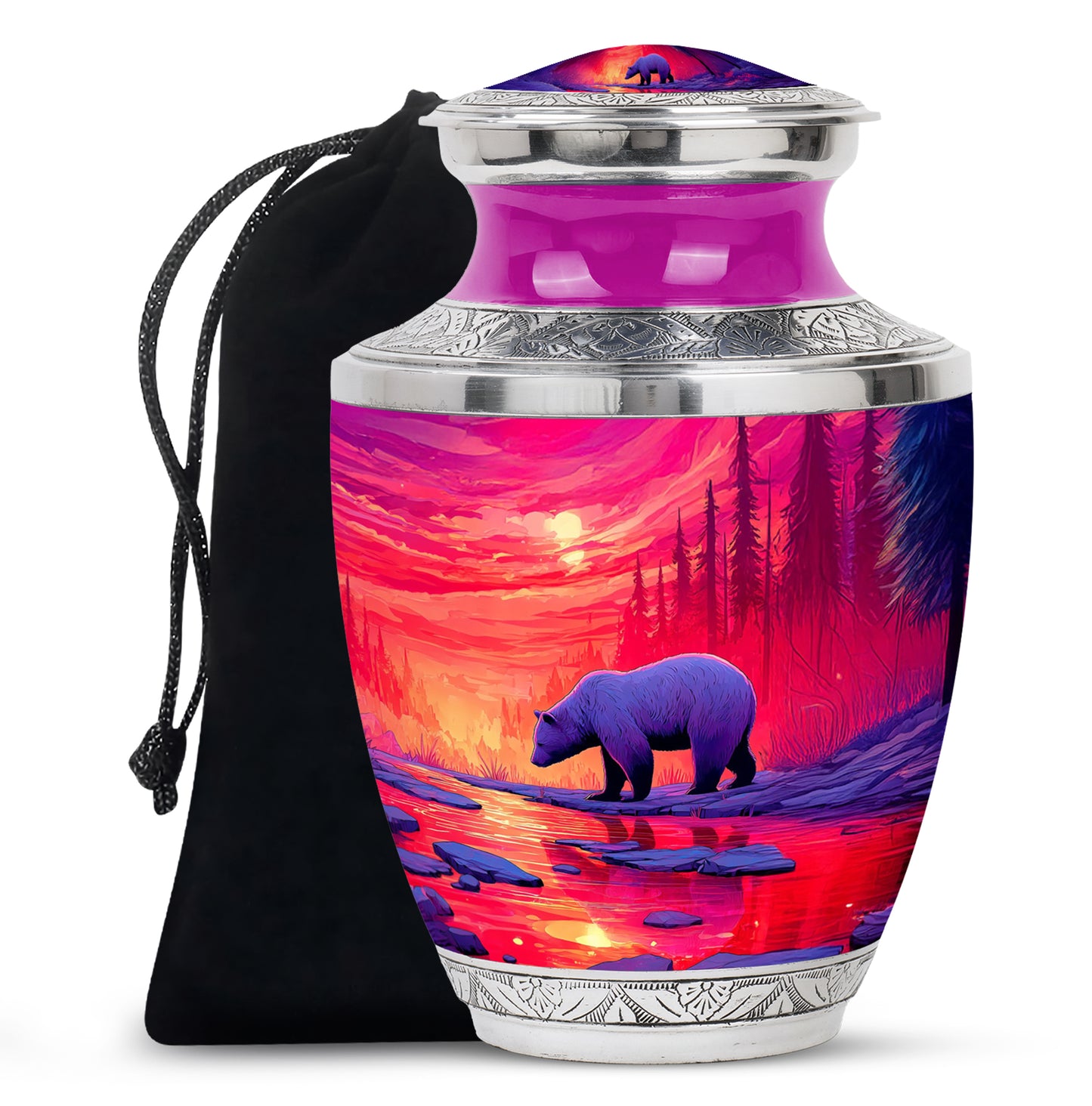 Peony Pink Bear Cremation Urn side profile showing urn shape - contemporary bear design with modern artistic flair - full-size 10 inch 200 cubic inch adult cremation urn
