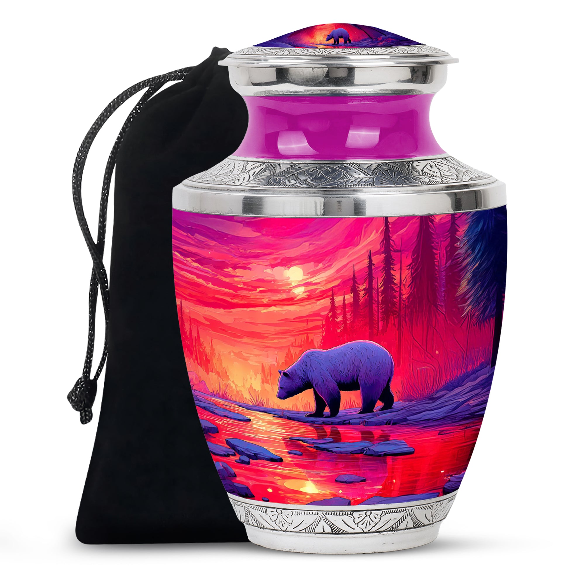 Peony Pink Bear Cremation Urn side profile showing urn shape - contemporary bear design with modern artistic flair - full-size 10 inch 200 cubic inch adult cremation urn