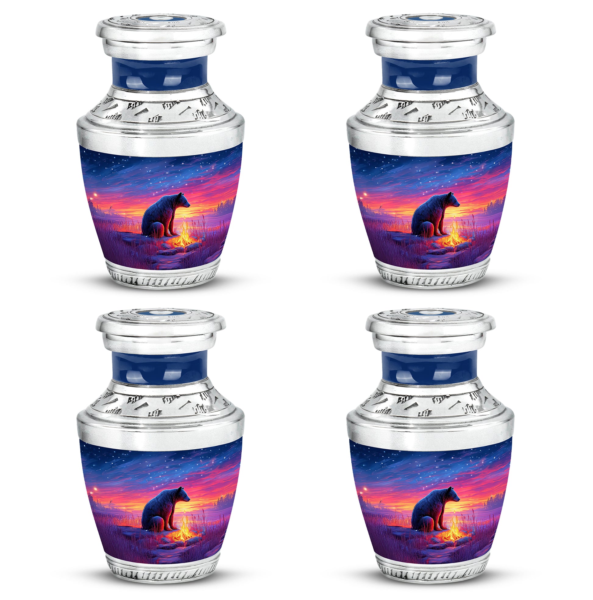 Celestial Blue Bear Cremation Urn back view with polished surface - contemporary bear design with modern artistic flair - 10 inch aluminum urn for cremated remains