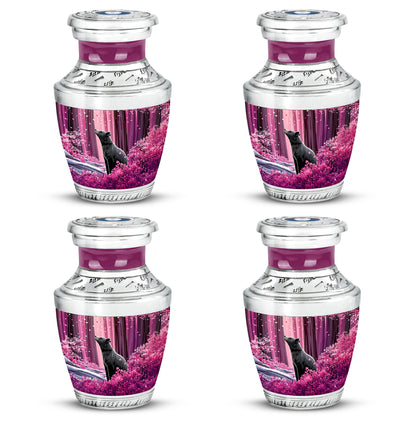 Salmon Pink Bear Cremation Urn back view with polished surface - stylized abstract bear pattern with bold lines - 10 inch aluminum urn for cremated remains