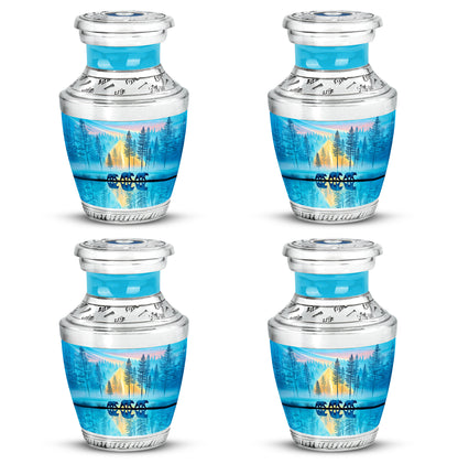 Sea Green Teal Bear Cremation Urn back view with polished surface - modern art-inspired bear motif on sleek aluminum - 10 inch aluminum urn for cremated remains
