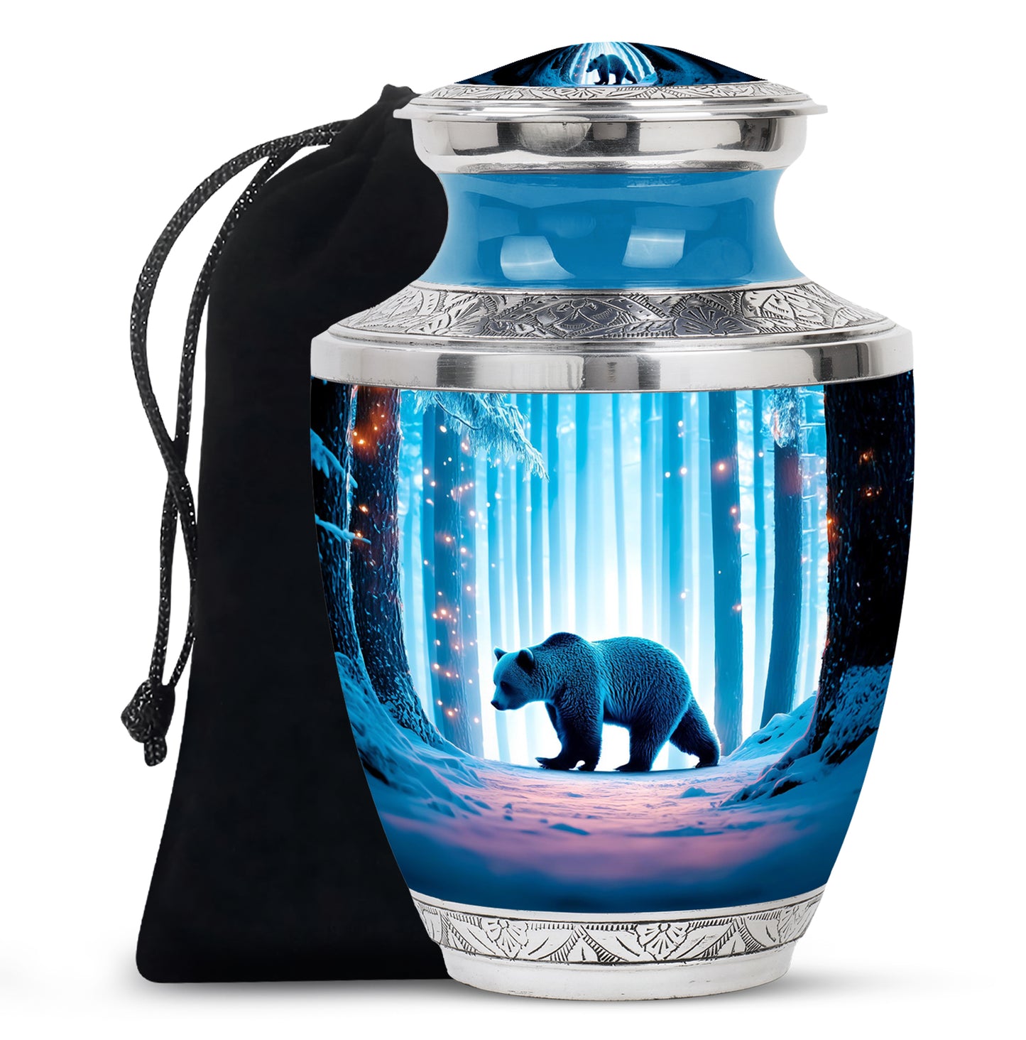 Tropical Teal Bear Cremation Urn side profile showing urn shape - artistic bear interpretation with creative detail - full-size 10 inch 200 cubic inch adult cremation urn