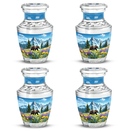 Misty Blue Bear Cremation Urn back view with polished surface - modern art-inspired bear motif on sleek aluminum - 10 inch aluminum urn for cremated remains