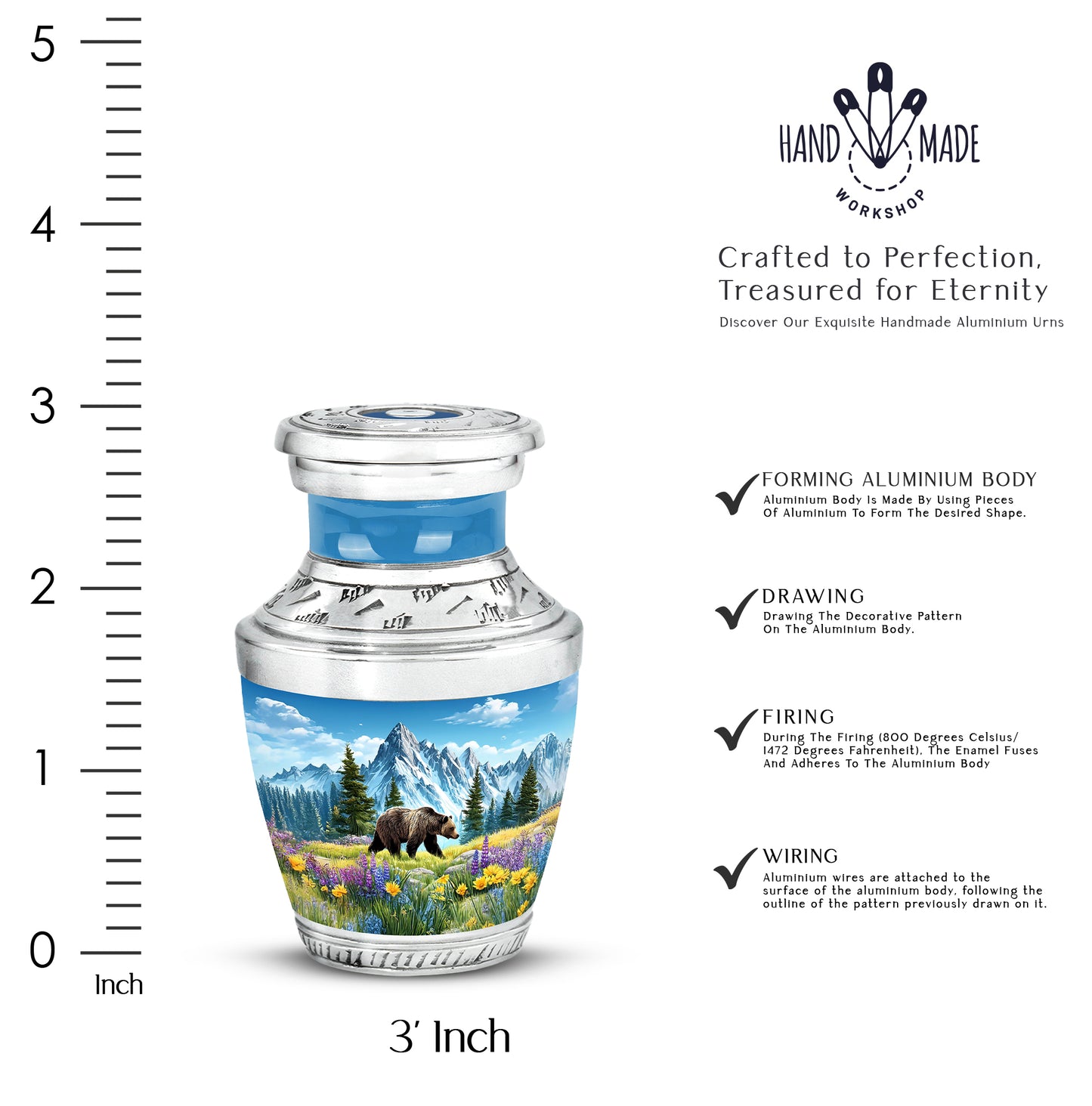 Navy Blue Bear Cremation Urn top-down view of secure threaded lid - contemporary bear design with modern artistic flair - mini keepsake memorial for portion of cremation ashes