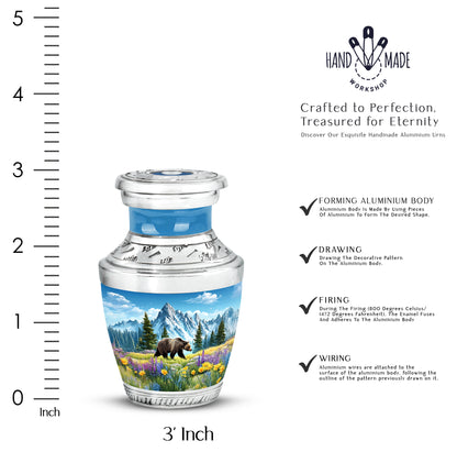 Navy Blue Bear Cremation Urn top-down view of secure threaded lid - contemporary bear design with modern artistic flair - mini keepsake memorial for portion of cremation ashes