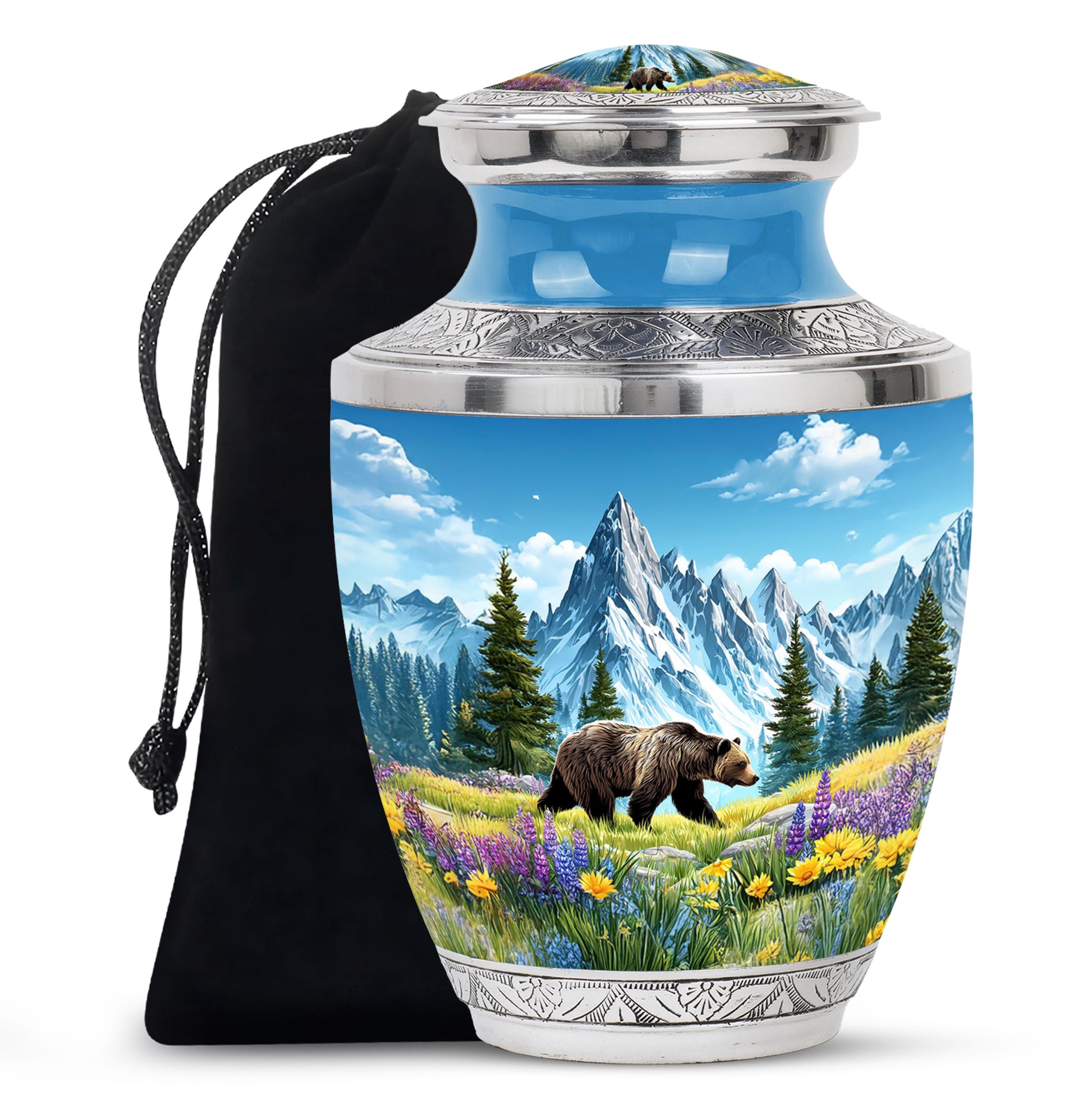 Slate Blue Bear Cremation Urn side profile showing urn shape - contemporary bear design with modern artistic flair - full-size 10 inch 200 cubic inch adult cremation urn