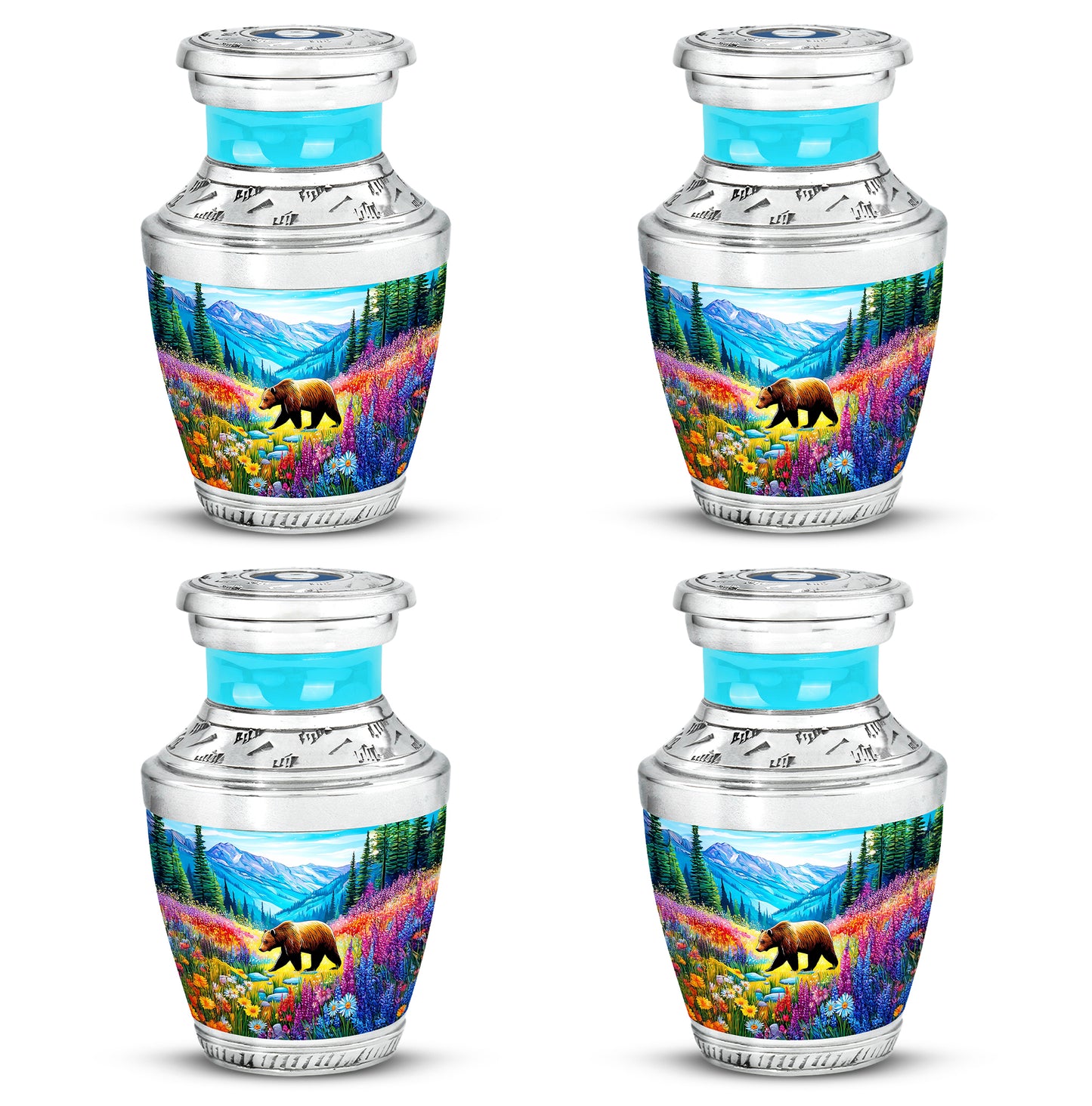 Jewel Teal Bear Cremation Urn back view with polished surface - contemporary bear design with modern artistic flair - 10 inch aluminum urn for cremated remains