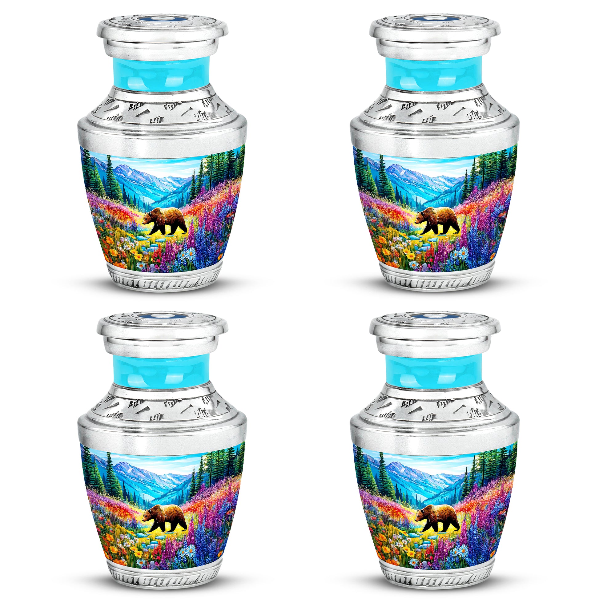 Jewel Teal Bear Cremation Urn back view with polished surface - contemporary bear design with modern artistic flair - 10 inch aluminum urn for cremated remains