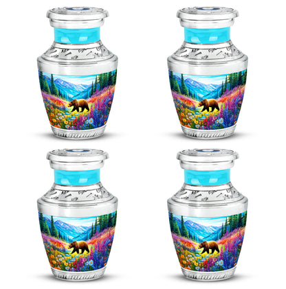 Jewel Teal Bear Cremation Urn back view with polished surface - contemporary bear design with modern artistic flair - 10 inch aluminum urn for cremated remains