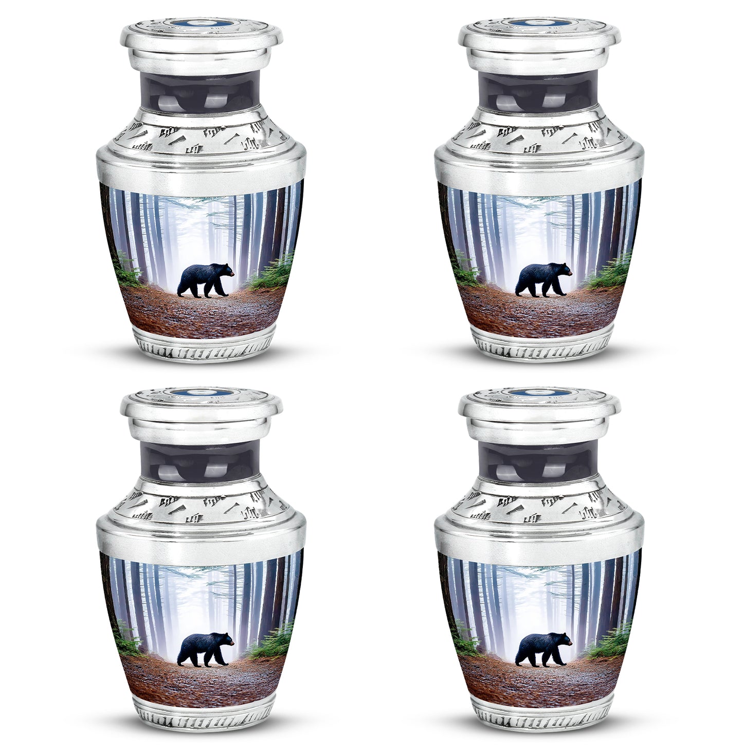 Royal Blue Bear Cremation Urn back view with polished surface - artistic bear interpretation with creative detail - 10 inch aluminum urn for cremated remains