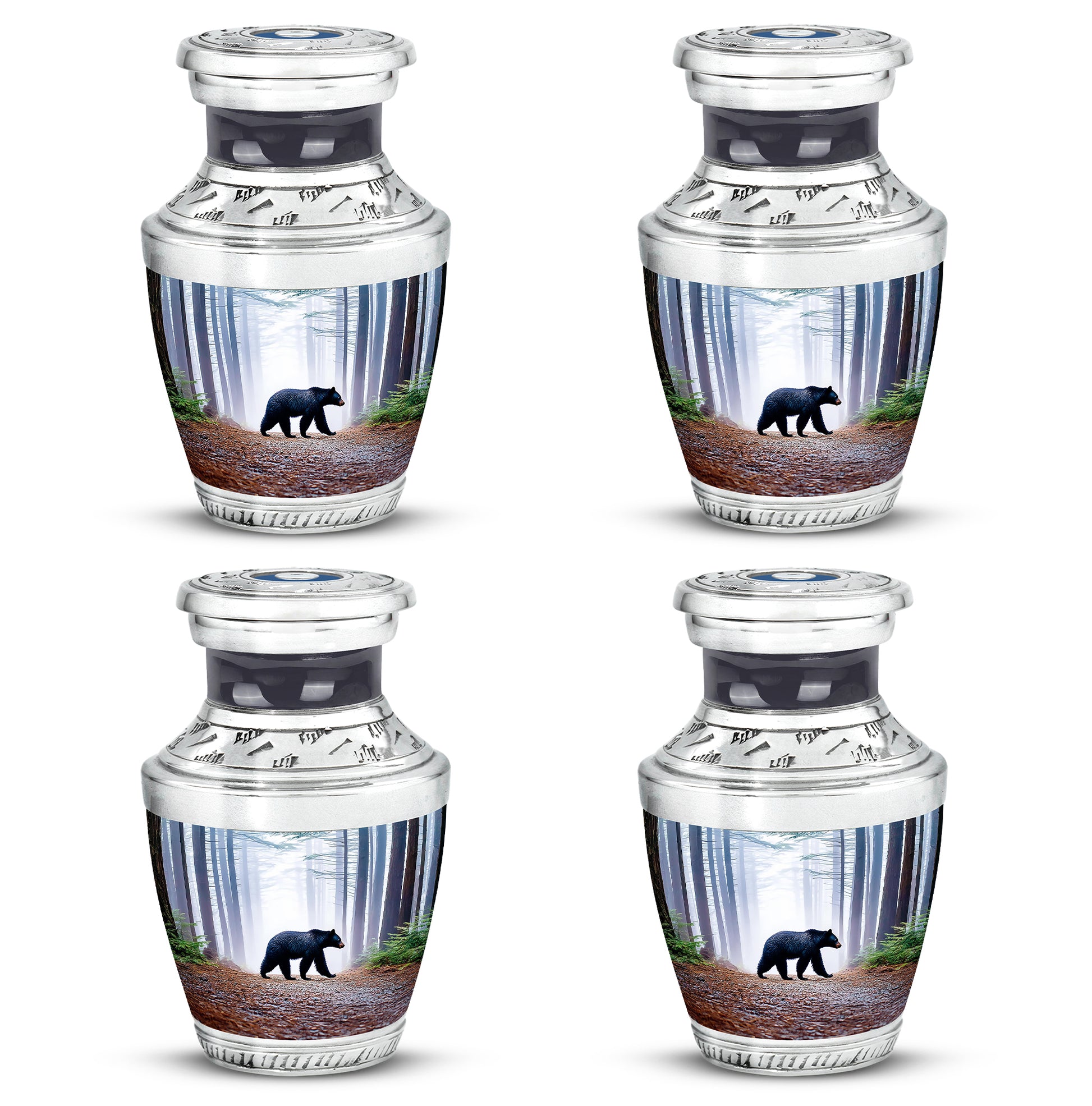 Royal Blue Bear Cremation Urn back view with polished surface - artistic bear interpretation with creative detail - 10 inch aluminum urn for cremated remains