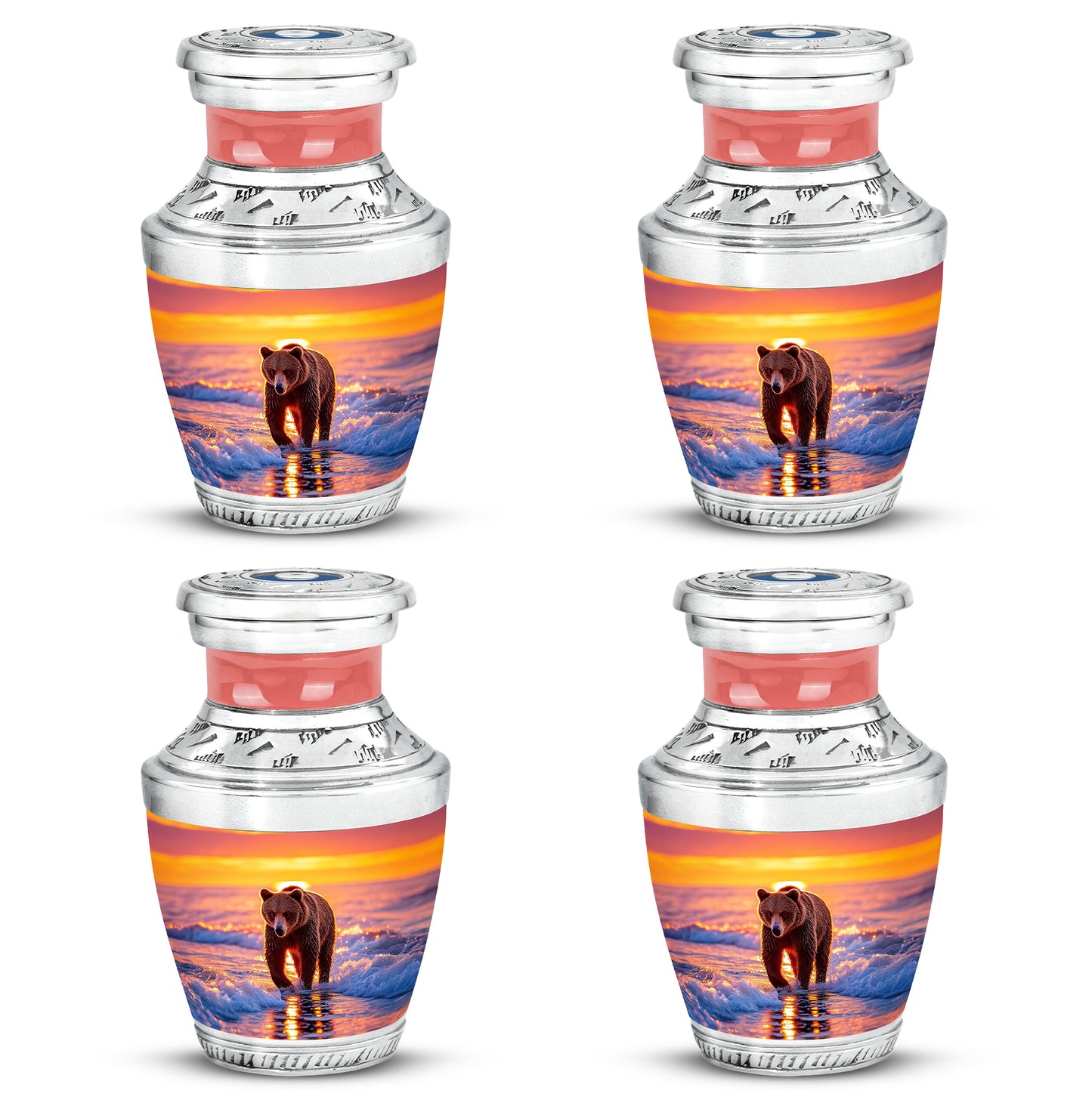 Cherry Red Bear Cremation Urn back view with polished surface - artistic bear interpretation with creative detail - 10 inch aluminum urn for cremated remains
