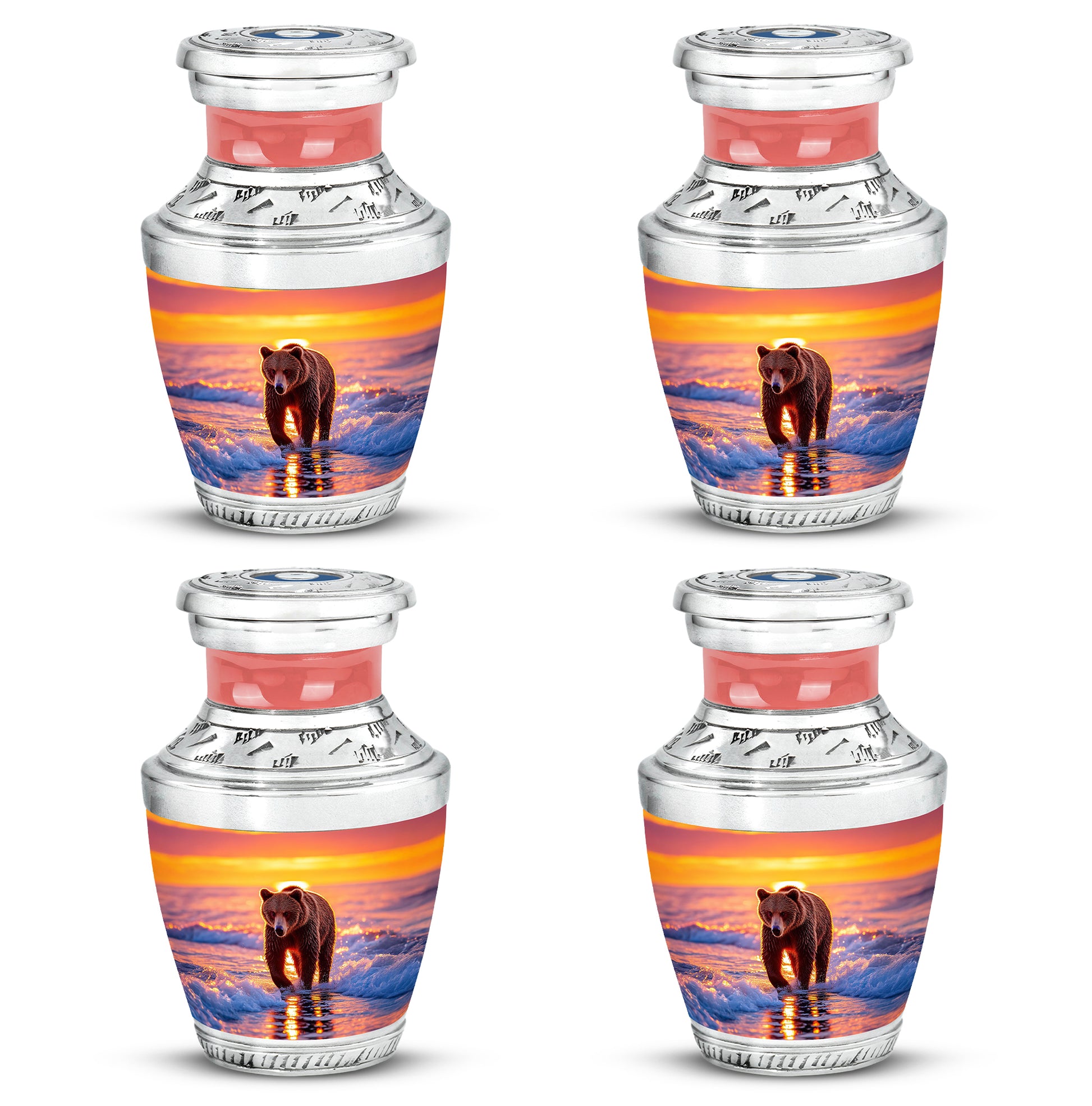 Cherry Red Bear Cremation Urn back view with polished surface - artistic bear interpretation with creative detail - 10 inch aluminum urn for cremated remains