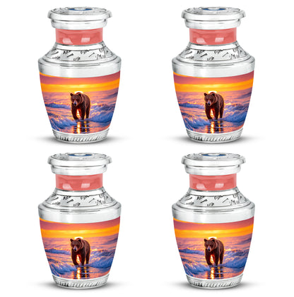 Cherry Red Bear Cremation Urn back view with polished surface - artistic bear interpretation with creative detail - 10 inch aluminum urn for cremated remains
