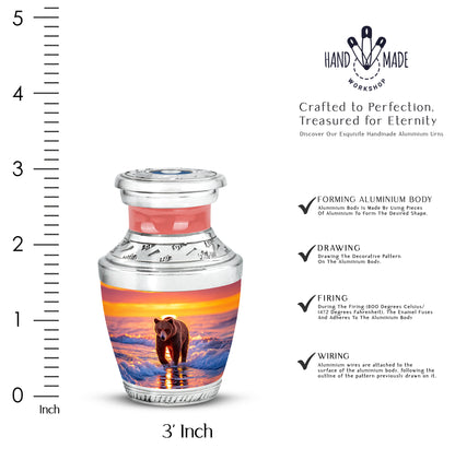 Burgundy Red Bear Cremation Urn top-down view of secure threaded lid - contemporary bear design with modern artistic flair - mini keepsake memorial for portion of cremation ashes