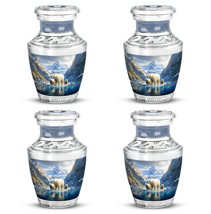 Calming Blue Bear Cremation Urn back view with polished surface - stylized abstract bear pattern with bold lines - 10 inch aluminum urn for cremated remains