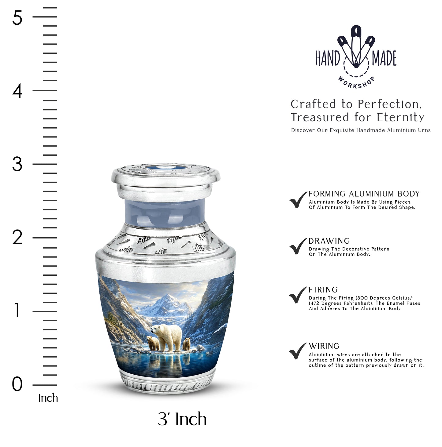 Cobalt Blue Bear Cremation Urn top-down view of secure threaded lid - artistic bear interpretation with creative detail - mini keepsake memorial for portion of cremation ashes