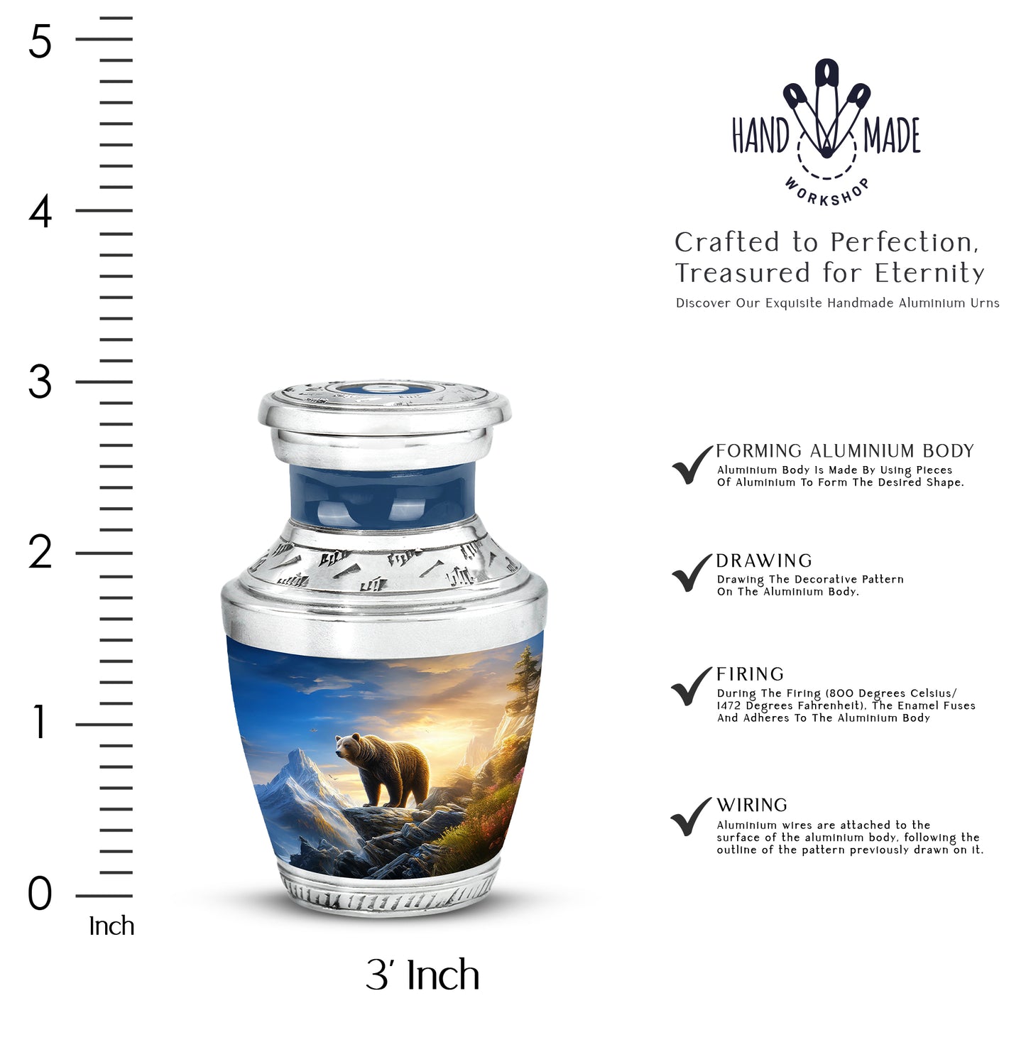 Slate Blue Bear Cremation Urn top-down view of secure threaded lid - contemporary bear design with modern artistic flair - mini keepsake memorial for portion of cremation ashes