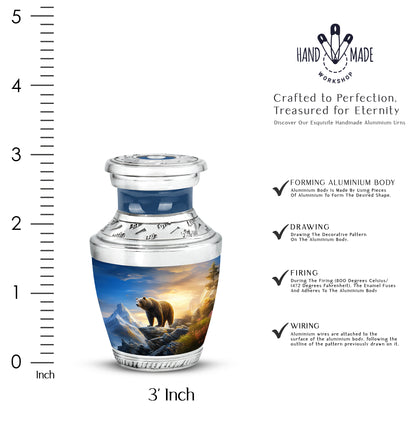 Slate Blue Bear Cremation Urn top-down view of secure threaded lid - contemporary bear design with modern artistic flair - mini keepsake memorial for portion of cremation ashes