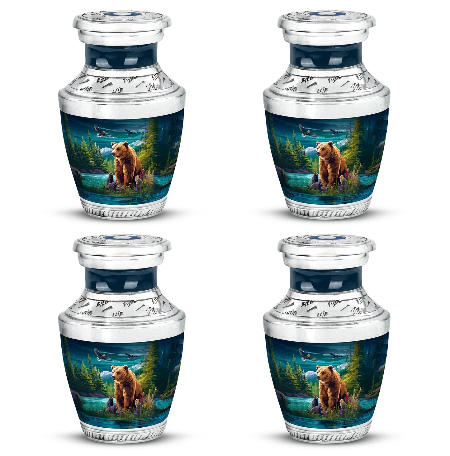 Cool Teal Bear Cremation Urn back view with polished surface - contemporary bear design with modern artistic flair - 10 inch aluminum urn for cremated remains