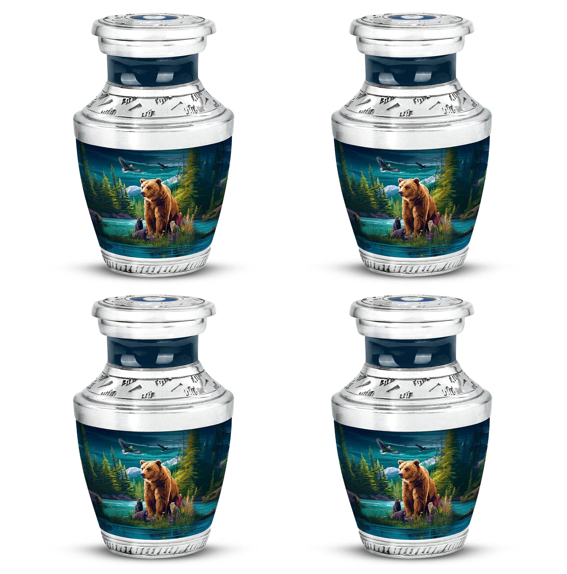 Cool Teal Bear Cremation Urn back view with polished surface - contemporary bear design with modern artistic flair - 10 inch aluminum urn for cremated remains
