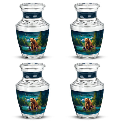 Cool Teal Bear Cremation Urn back view with polished surface - contemporary bear design with modern artistic flair - 10 inch aluminum urn for cremated remains