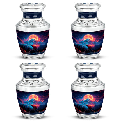 Cornflower Blue Bear Cremation Urn back view with polished surface - stylized abstract bear pattern with bold lines - 10 inch aluminum urn for cremated remains