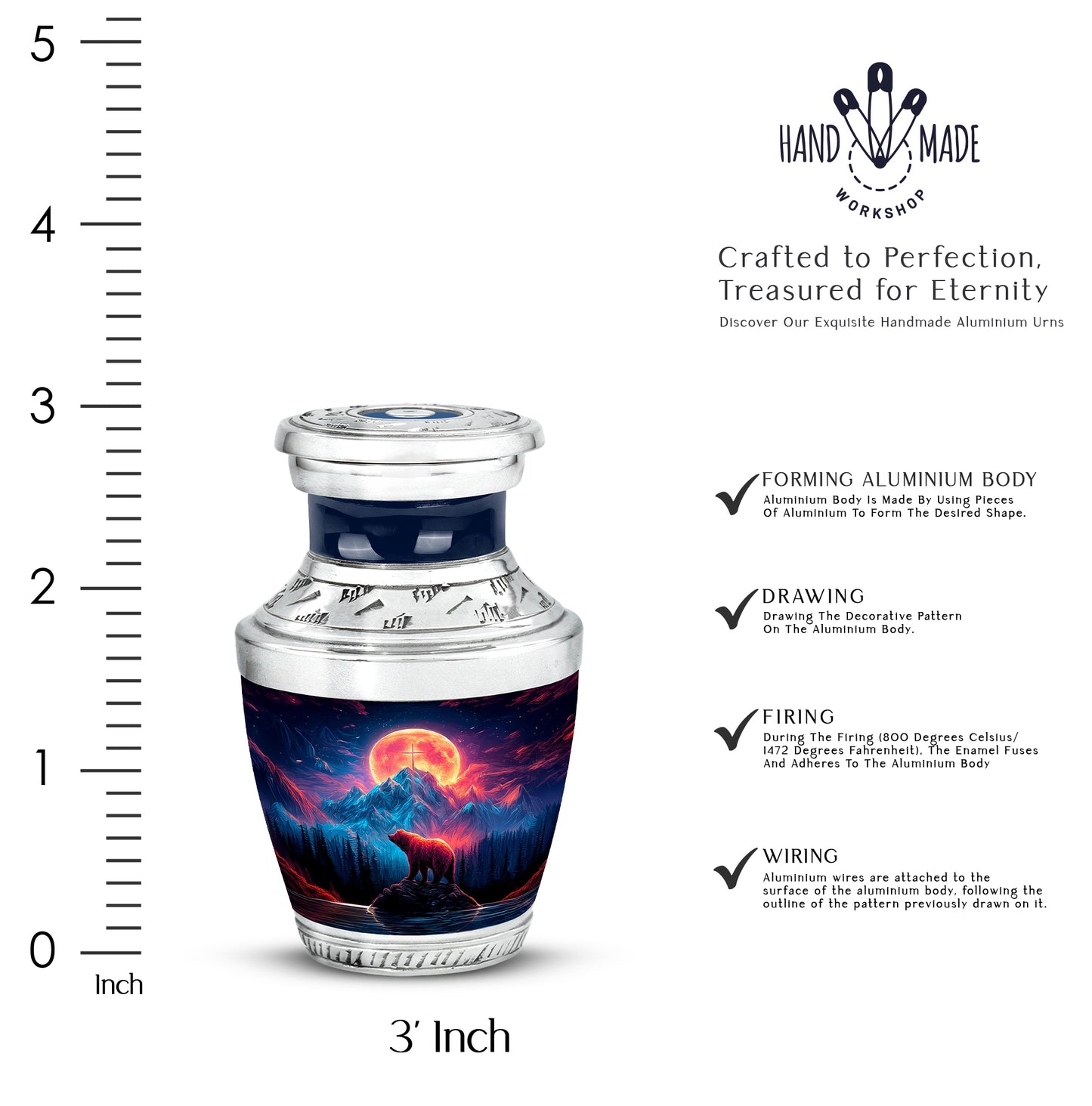 Indigo Bear Cremation Urn top-down view of secure threaded lid - contemporary bear design with modern artistic flair - mini keepsake memorial for portion of cremation ashes