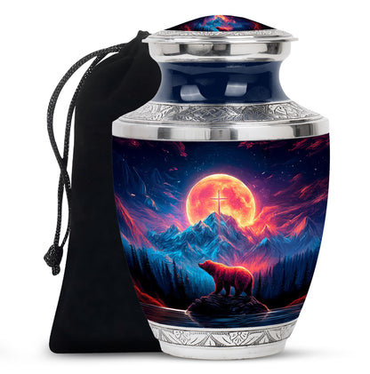 Cornflower Blue Bear Cremation Urn side profile showing urn shape - artistic bear interpretation with creative detail - full-size 10 inch 200 cubic inch adult cremation urn