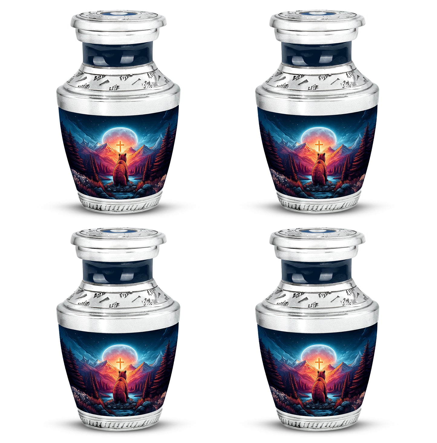 Icy Blue Bear Cremation Urn back view with polished surface - contemporary bear design with modern artistic flair - 10 inch aluminum urn for cremated remains