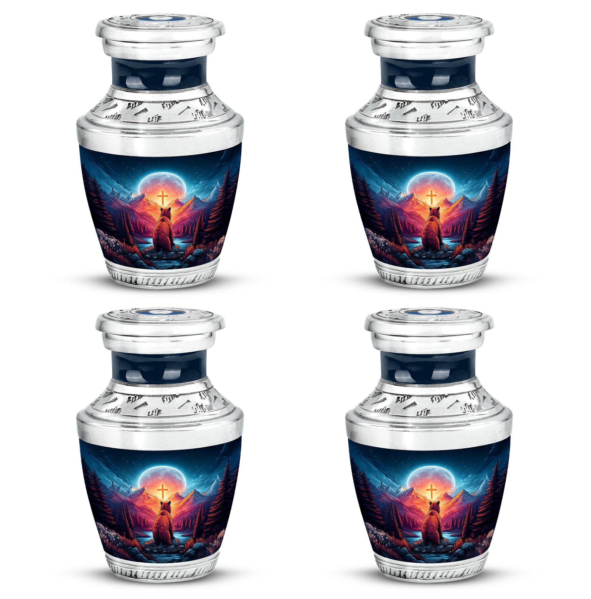 Icy Blue Bear Cremation Urn back view with polished surface - contemporary bear design with modern artistic flair - 10 inch aluminum urn for cremated remains
