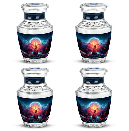 Icy Blue Bear Cremation Urn back view with polished surface - contemporary bear design with modern artistic flair - 10 inch aluminum urn for cremated remains