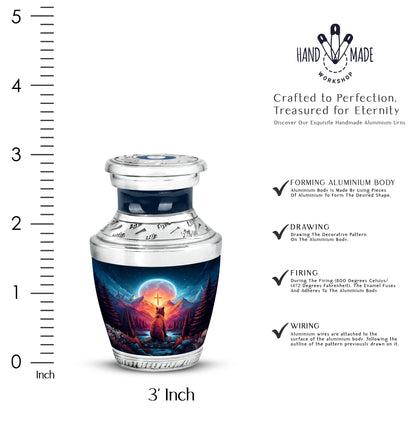 Misty Blue Bear Cremation Urn top-down view of secure threaded lid - contemporary bear design with modern artistic flair - mini keepsake memorial for portion of cremation ashes
