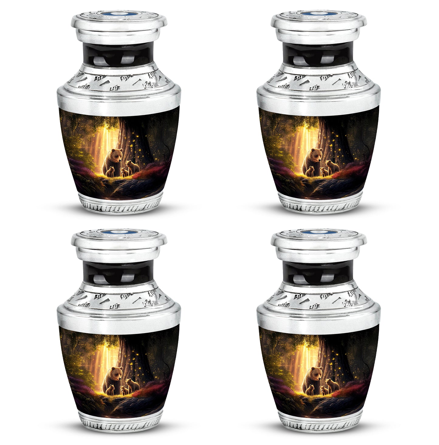 Charcoal Black Bear Cremation Urn back view with polished surface - artistic bear interpretation with creative detail - 10 inch aluminum urn for cremated remains