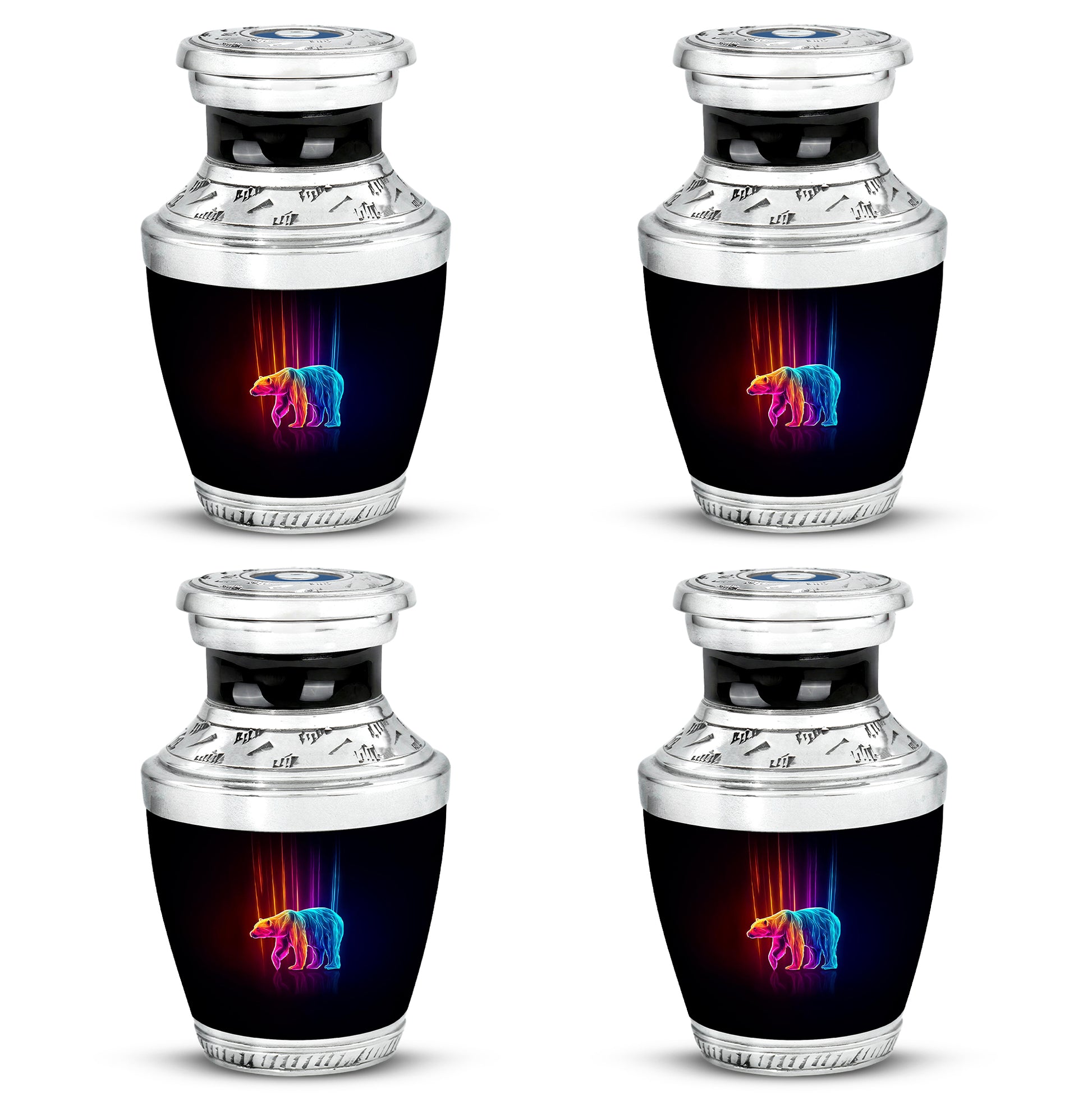 Rich Black Bear Cremation Urn back view with polished surface - modern art-inspired bear motif on sleek aluminum - 10 inch aluminum urn for cremated remains