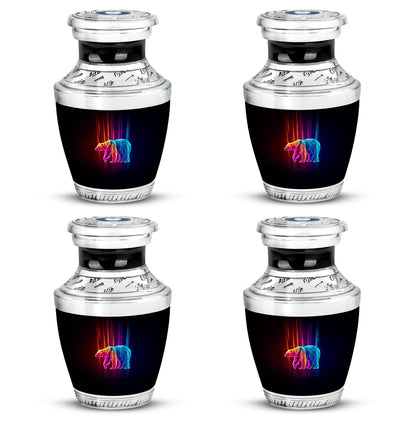 Rich Black Bear Cremation Urn back view with polished surface - modern art-inspired bear motif on sleek aluminum - 10 inch aluminum urn for cremated remains