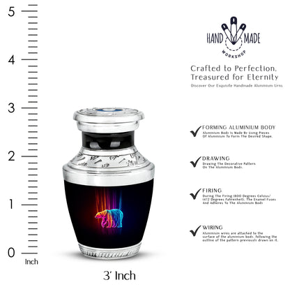 Midnight Black Bear Cremation Urn top-down view of secure threaded lid - stylized abstract bear pattern with bold lines - mini keepsake memorial for portion of cremation ashes