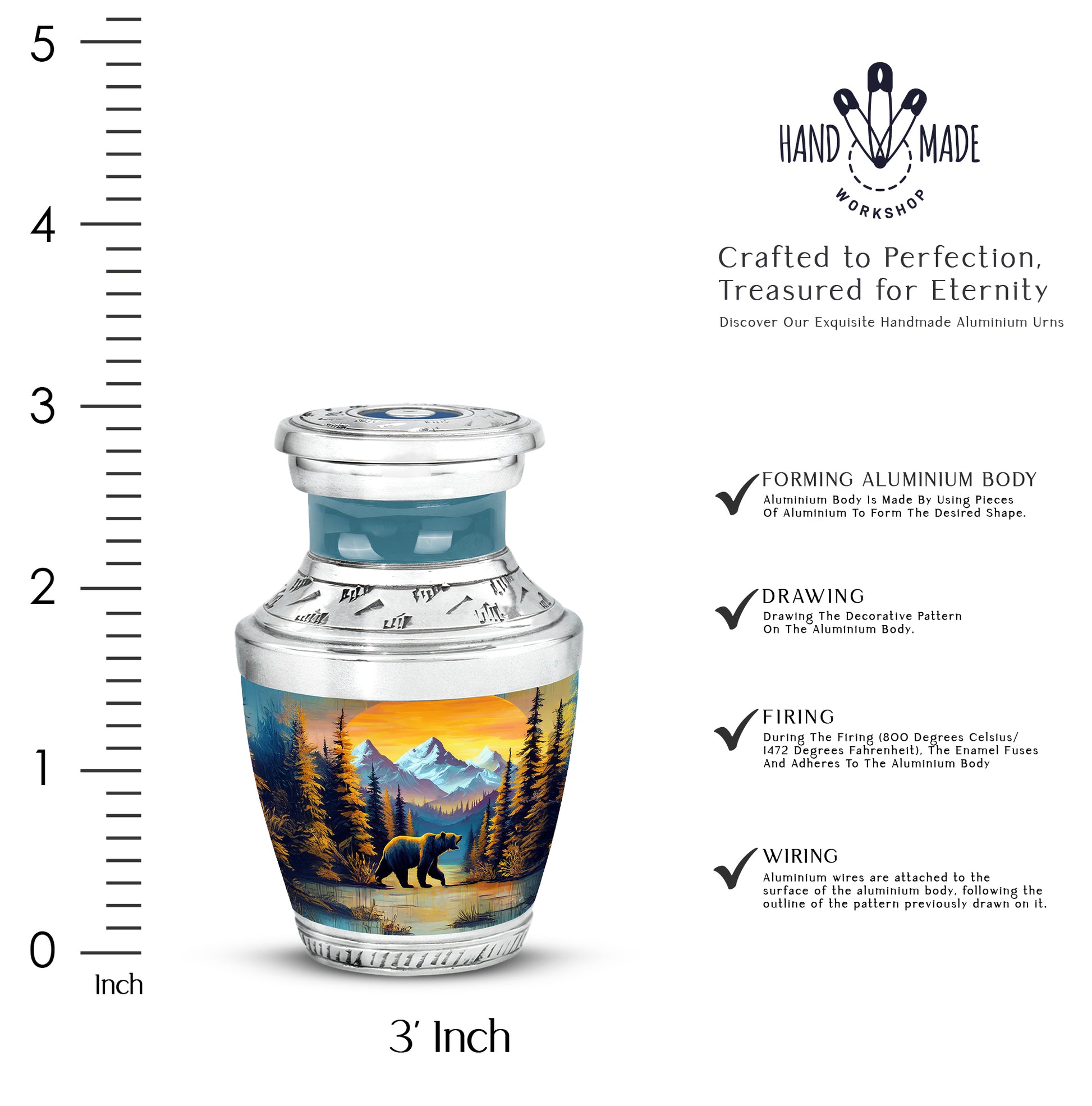 Champagne Gold Bear Cremation Urn top-down view of secure threaded lid - contemporary bear design with modern artistic flair - mini keepsake memorial for portion of cremation ashes