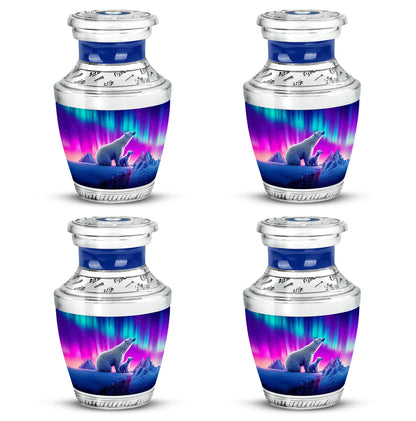 Navy Blue Bear Cremation Urn back view with polished surface - modern art-inspired bear motif on sleek aluminum - 10 inch aluminum urn for cremated remains