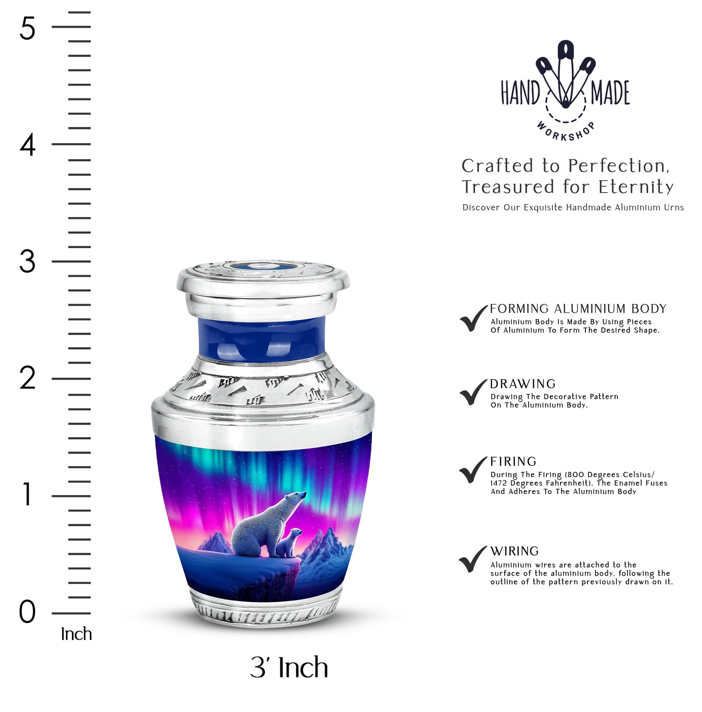 Pastel Blue Bear Cremation Urn top-down view of secure threaded lid - contemporary bear design with modern artistic flair - mini keepsake memorial for portion of cremation ashes