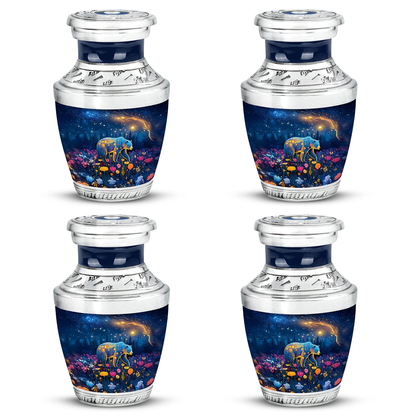 Sky Blue Bear Cremation Urn back view with polished surface - contemporary bear design with modern artistic flair - 10 inch aluminum urn for cremated remains