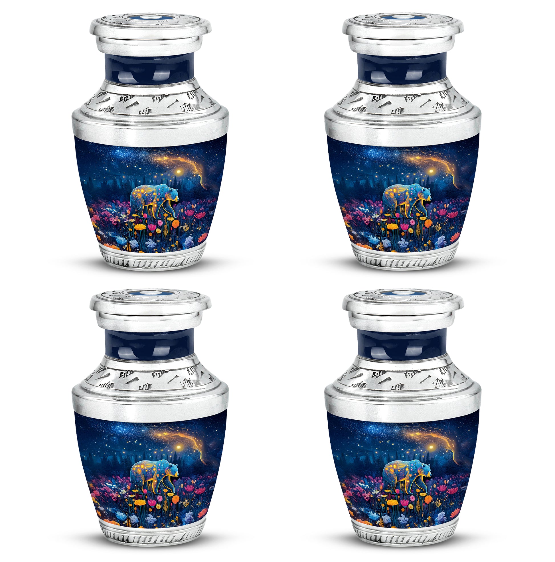Sky Blue Bear Cremation Urn back view with polished surface - contemporary bear design with modern artistic flair - 10 inch aluminum urn for cremated remains