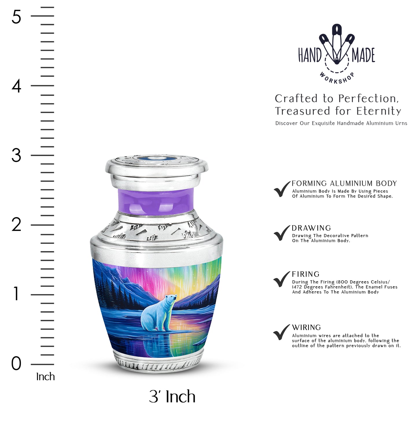 Peony Pink Bear Cremation Urn top-down view of secure threaded lid - modern art-inspired bear motif on sleek aluminum - mini keepsake memorial for portion of cremation ashes