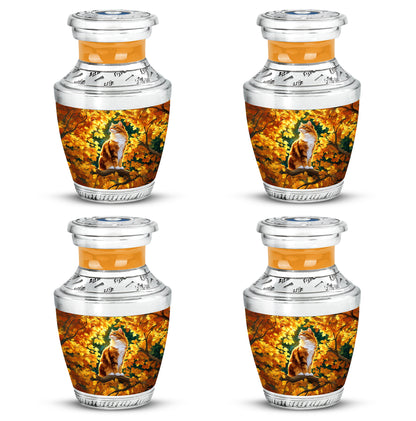 Royal Gold Cat Cremation Urn back view with polished surface - stylized abstract cat pattern with bold lines - 10 inch aluminum urn for cremated remains